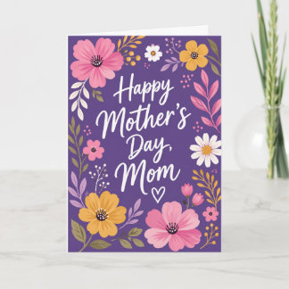 Paarse bloemige Zalige Moederdag kaart voor mama
