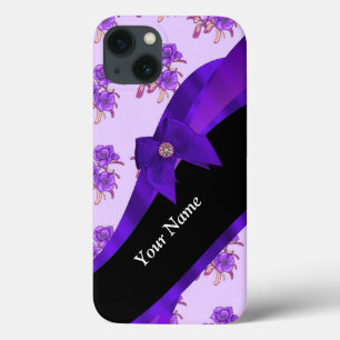  paarse  bloemmotief iPhone 13 hoesje