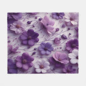 Paarse bloemmotief op een witte achtergrond fleece deken (Voorkant (Horizontaal))