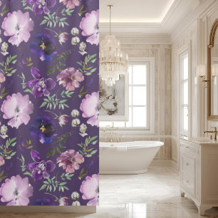 Paarse bloempatroon Elegante badkamer douchegordij Douchegordijn