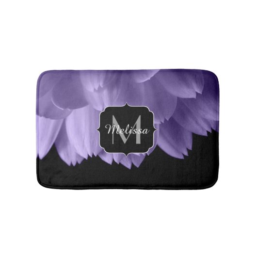 Paarse bloempitten voor ultraviolet zwart Monogram Badmat (Voorkant)