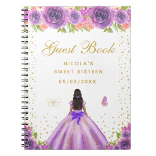 Paarse Bloemrijke Donkere Huid Prinses Sweet Sixte Notitieboek