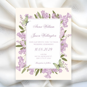 Paarse bloemrijke elegante bruiloft kaart
