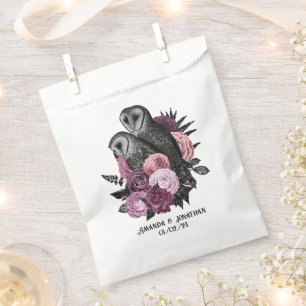 Paarse bloemrijke glam gothic uilen bruiloft bedankzakje