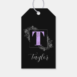 Paarse bloemvlinder op maat gemaakt monogram - Let Cadeaulabel