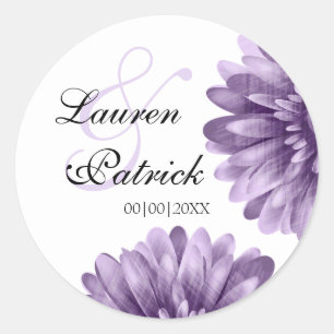 Paarse Bloesem Daisy Opslaan Datum Bruiloft Ronde Sticker