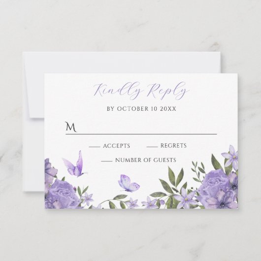 Paarse bloesem RSVP kaartje (Voorkant)