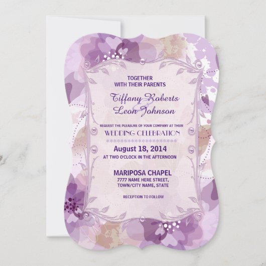 Paarse bloesems bloemenbruiloft uitnodiging (Voorkant)