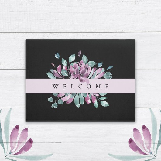 Paarse bloesems Floral Welkom Deurmat