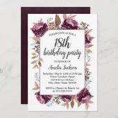 Paarse Bloom Waterverf 18e Verjaardag Uitnodiging (Voorkant / Achterkant)