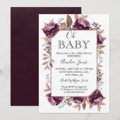 Paarse Bloom Waterverf Baby shower Kaart (Voorkant / Achterkant)