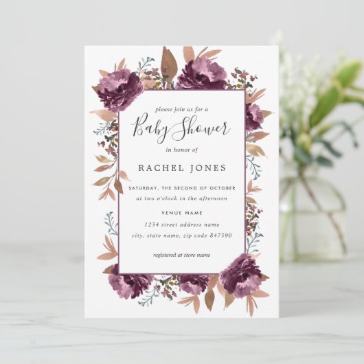 Paarse Bloom Waterverf Baby shower Kaart (Staand voorkant)