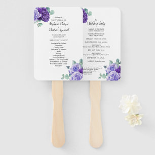 Paarse Blooms Eucalyptus Botanical Weddenprogramma Handwaaier