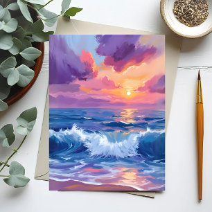 Paarse Blos Zonsondergang Oceaan Glinstering Wat Briefkaart