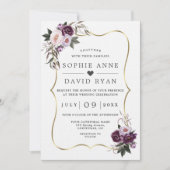 Paarse Blosem Bloemen Gouden All In One Trouw Kaart (Voorkant)