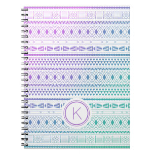 Paarse Blue Boho Monogram Ombre Notitieboek