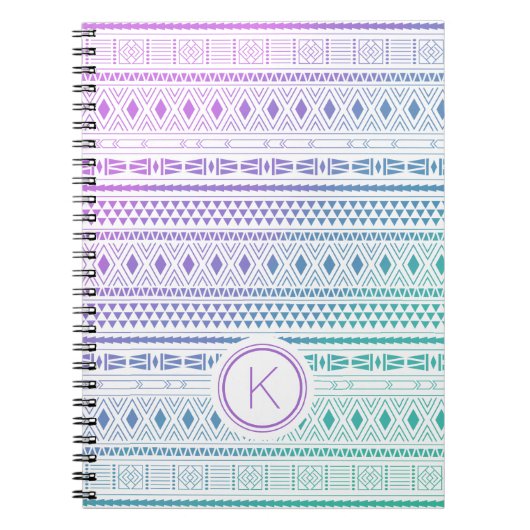 Paarse Blue Boho Monogram Ombre Notitieboek (Voorkant)