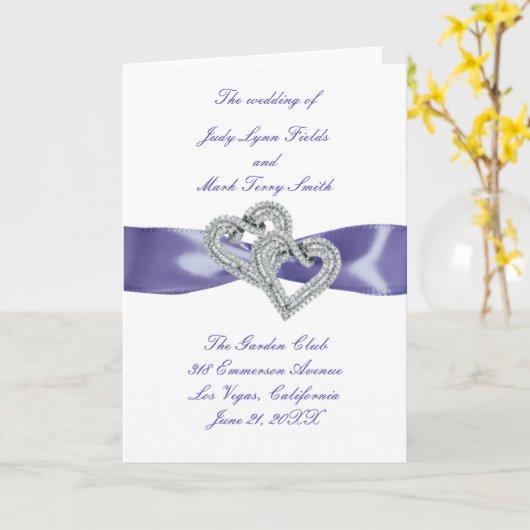Paarse Blue Diamond Hearts Wedding Program Kaart (Gele Bloem)