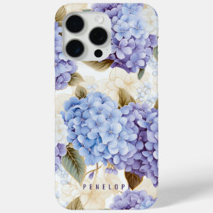 Paarse Blue hortensia gepersonaliseerde iPhone cas 15 Pro Max Hoesje