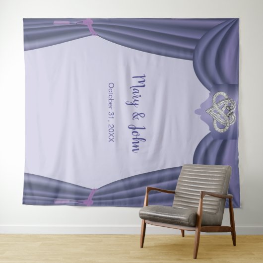 Paarse Blue Infinity Heart Weddenschap Backdrop Wandkleed (In Situ (horizontaal))