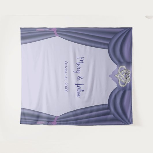 Paarse Blue Infinity Heart Weddenschap Backdrop Wandkleed (Voorkant (horizontaal))