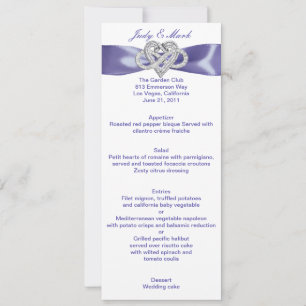 Paarse Blue Infinity Heart Wedding Menu Kaart