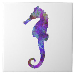 Paarse Blue Seahorse Waterverf Silhouette Vintage Tegeltje