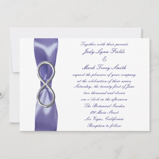 Paarse Blue Silver Infinity Wedding Uitnodiging (Voorkant)