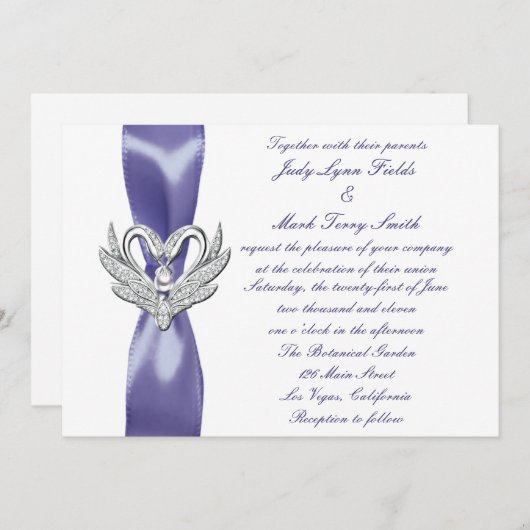 Paarse Blue Silver Swans Weddenschap Kaart (Voorkant / Achterkant)