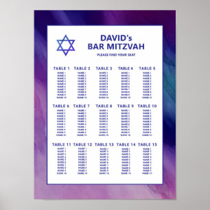 Paarse Blue Star David Bar Mitswa Zitplaatskaart Poster
