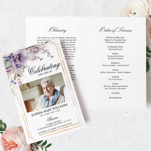 Paarse & Blush Begrafenisprogramma | Volgorde van 