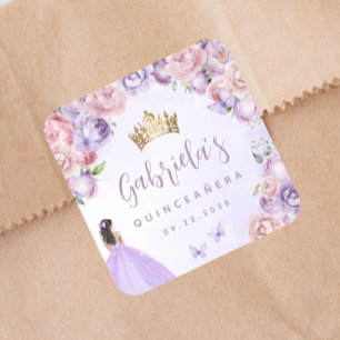 Paarse Blush Bloemige Quinceañera Feest Vierkante Sticker