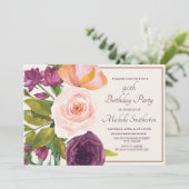 Paarse Blush Pink Floral Cream 90th Birthday (Staand voorkant)