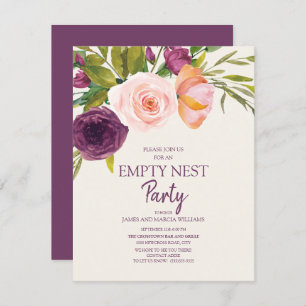 Paarse Blush Pink Floral Empty Nest Party Kaart