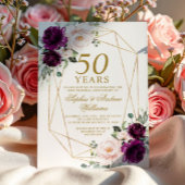 Paarse & Blush Roos 50ste bruiloft Jubileum Kaart