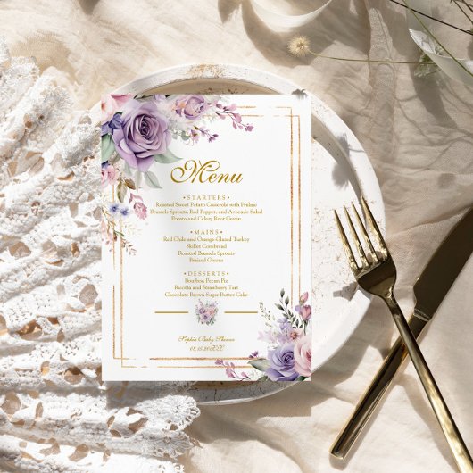 Paarse & Blush Roos Baby shower Menu
