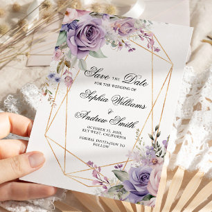Paarse & Blush Roos Bloemen Bewaar de Datum Kaart