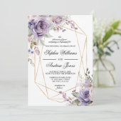 Paarse & Blush Roos Bloemen Bruiloft Uitnodiging (Staand voorkant)