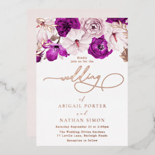 Paarse Blush & Roos Gold Folie Wedding Uitnodiging