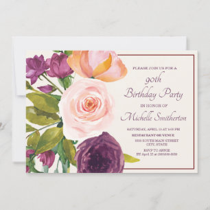 Paarse Blush Roze Bloem Crème 90ste Verjaardag