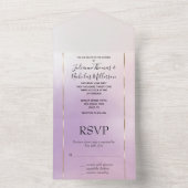 Paarse blush roze mist romantische Waterverf goud All In One Uitnodiging (Binnen)