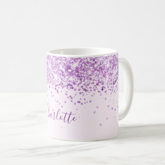 Paarse blush roze naam script koffiemok (Voorkant rechts)