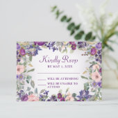 Paarse blush roze olieval RSVP Kaartje (Staand voorkant)