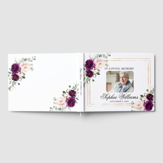 Paarse & Blush Roze Rose begrafenis Gastenboek (Volledig)
