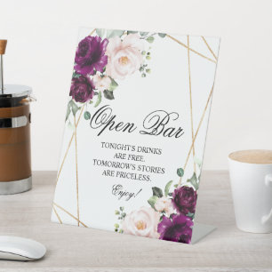 Paarse & Blush Roze Rose Open Bar Teken Reclamebord Met Voetstuk
