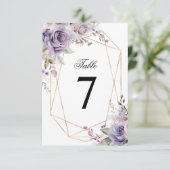Paarse & Blush Roze Rose Trouwtafel Nummer Kaart (Staand voorkant)