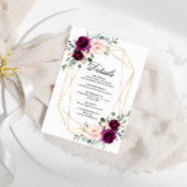 Paarse & Blush Roze Rose Wedding Details Behuizing Informatiekaartje