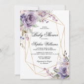 Paarse & Blush Rozen Baby shower Kaart (Voorkant)