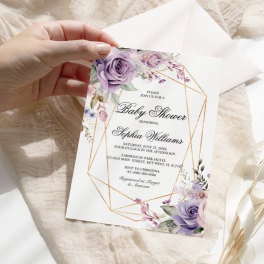 Paarse & Blush Rozen Baby shower Kaart