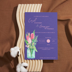 Paarse & Blush Tulp Mason Jar bruiloft uitnodiging